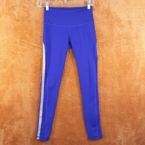 VICTORIAS SECRET Womens Leggings XS Blue Ankle Silver Side Stripe KNOCKOUT - Picture 1 of 9